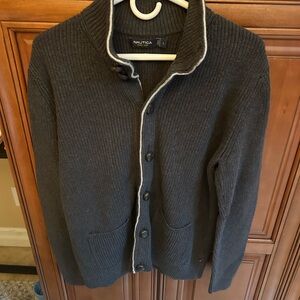 Nautica Men's Charcoal Cardigan with White Trim
